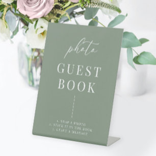 Sage Green Modern Elegant Wedding Photo Guestbook Pedestal Sign