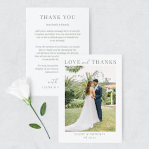 Sage Green Modern Elegant Wedding Photo Thank You Card