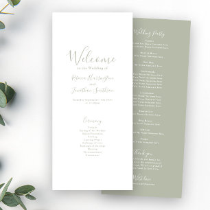 Sage Green Modern Elegant Wedding Program Card