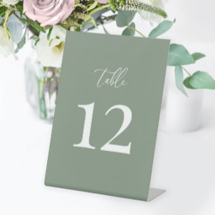 Sage Green Modern Elegant Wedding Table Number Pedestal Sign