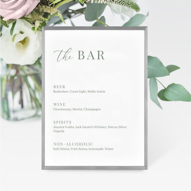 Sage Green Modern Elegant Wedding The Bar Menu (Creator Uploaded)