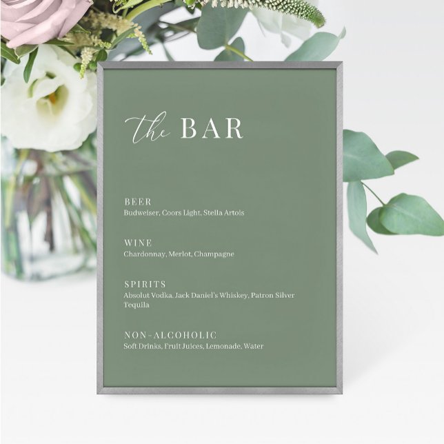 Sage Green Modern Elegant Wedding The Bar Menu (Creator Uploaded)