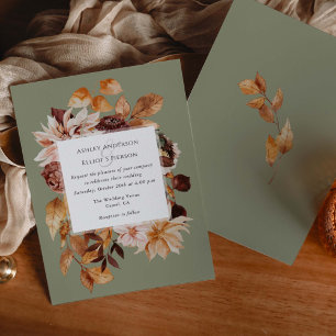 Sage Green Modern fall elegance Autumn floral Invitation