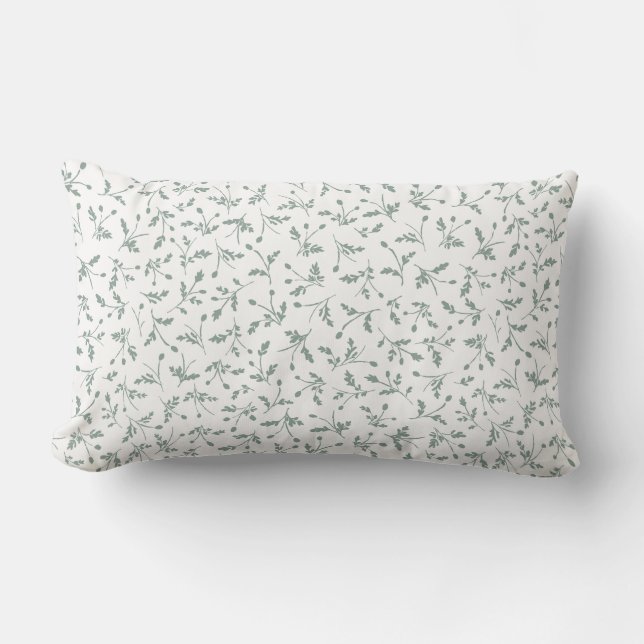 Sage Green Modern Farmhouse Daisy Buds Pattern Lumbar Cushion (Front)
