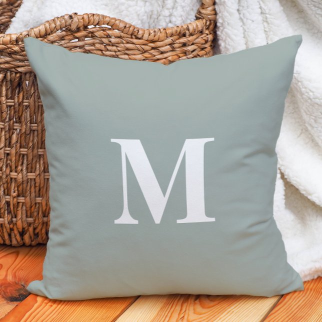 Sage Green Modern Farmhouse Monogram Cushion (Sage green modern farmhouse large monogram decorator pillow)