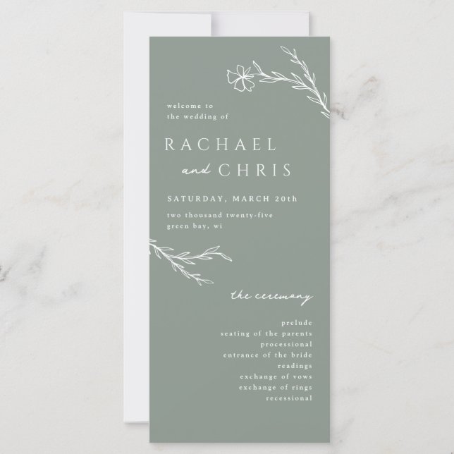 Sage Green Modern Floral Botanical Wedding Program (Front)