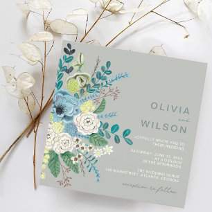 Sage green modern floral Wedding Invitation