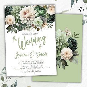 Sage Green Modern Floral Wedding Invitation