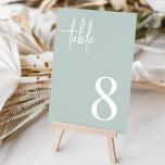 Sage Green Modern Handwritten   Classic Serif Table Number<br><div class="desc">Simple and chic table number cards in Sage Green and white make an elegant statement at your wedding or event. Design features "table" in handwritten script lettering,  with the table number at the lower right in timeless serif typography. Design repeats on both sides.</div>