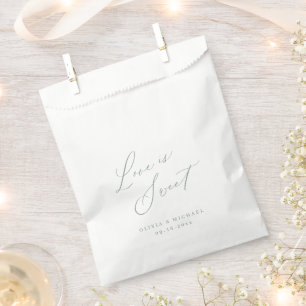 Sage Green modern love is sweet script wedding Favour Bags