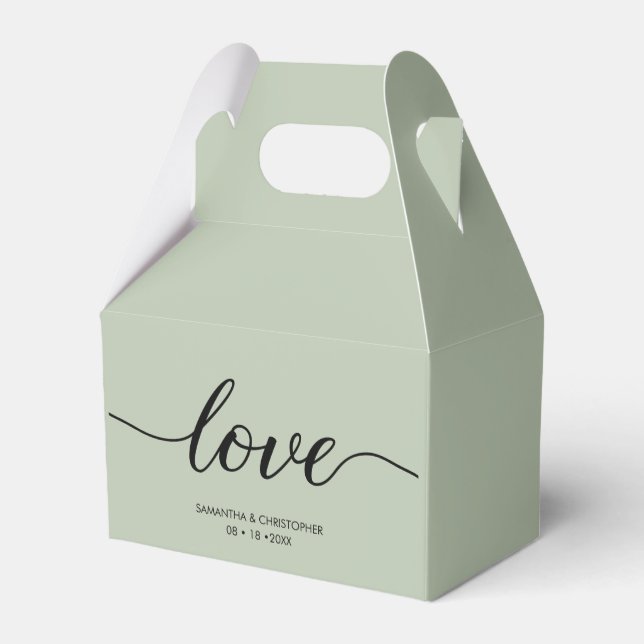 Sage Green Modern Love Script Wedding Thank you Favour Box (Back Side)
