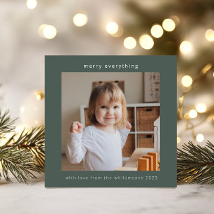Sage Green Modern Merry Everything 2 Photo Square Holiday Card