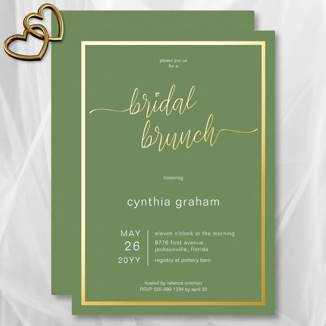 Sage Green Modern Minimal Bridal Brunch (Sage Green Modern Minimal Bridal Brunch Foil Invitation)