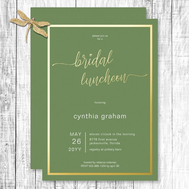 Sage Green Modern Minimal Bridal Luncheon (Sage Green Modern Minimal Bridal Luncheon Foil Invitation)