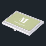 Sage Green Modern Minimal Monogram Initial Business Card Holder<br><div class="desc">Sage Green Modern Minimal Monogram Initial Name Business Card Case with letter and name of choice.</div>
