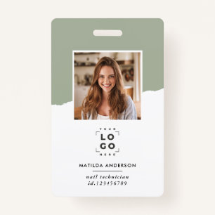 Sage green modern minimal photo abstract ID badge