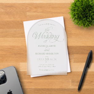 Sage Green Modern Minimalist Arch Wedding Elegant Acrylic Invitations