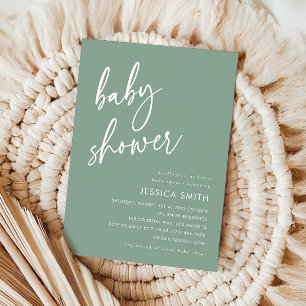 Sage Green Modern Minimalist Baby Shower Invitation