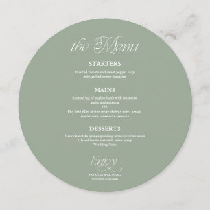 Sage Green Modern Minimalist Circle Wedding Menu