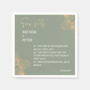 Sage Green Modern Minimalist Fun Facts Wedding Napkin