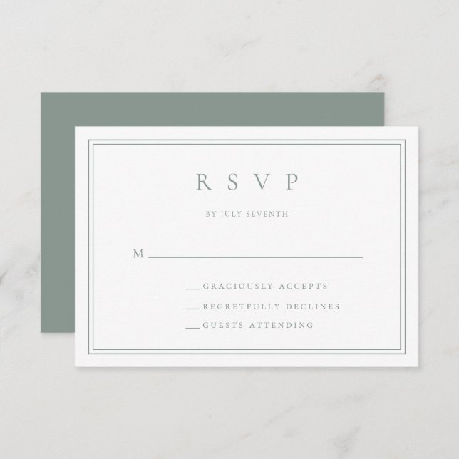 Sage Green Modern Minimalist II Wedding RSVP Card (Front/Back)