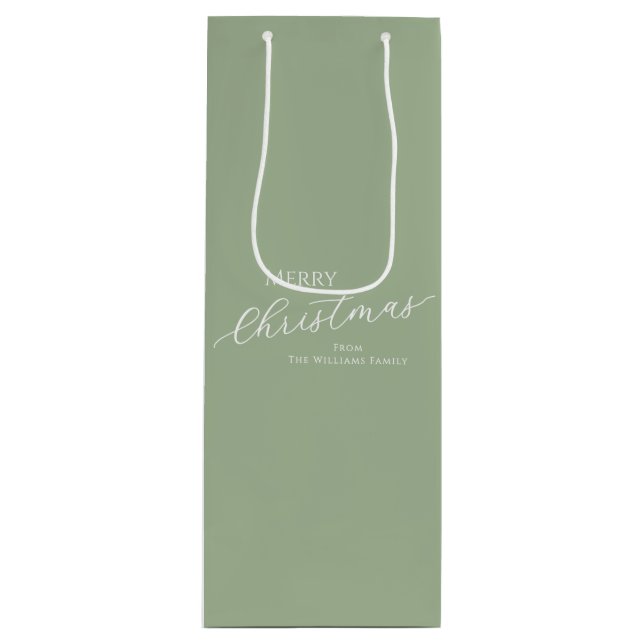 Sage Green Modern Minimalist Merry Christmas Wine Gift Bag (Front)