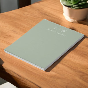 Sage Green Modern Minimalist Monogram Name Notepad
