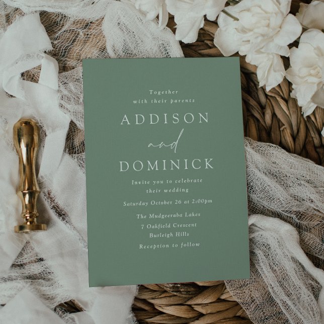 Sage Green Modern Minimalist Wedding Invitation (Creator Uploaded)
