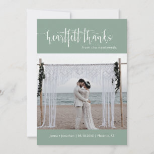 Sage Green Modern Minimalist Wedding Photo Flat Thank You Card