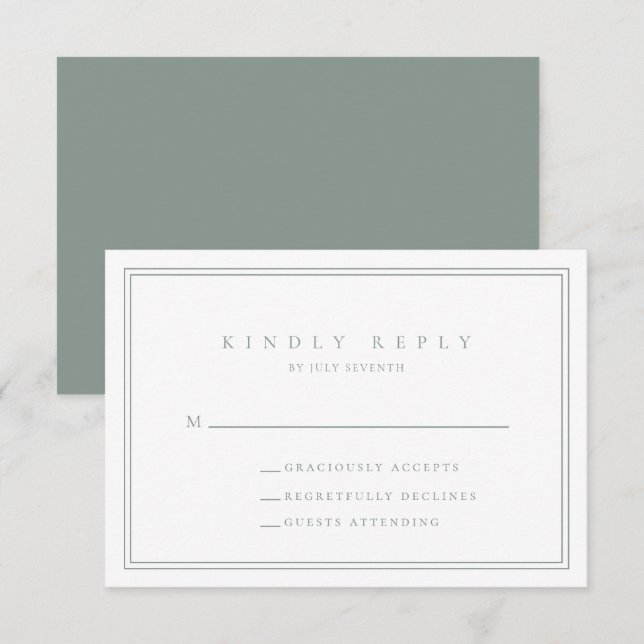 Sage Green Modern Minimalist Wedding RSVP Card (Front/Back)