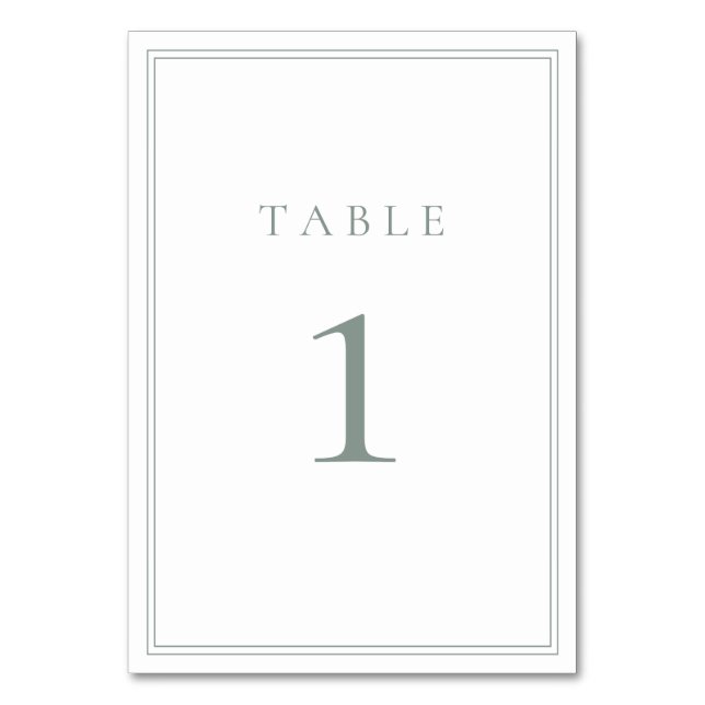 Sage Green Modern Minimalist Wedding Table Number (Front)