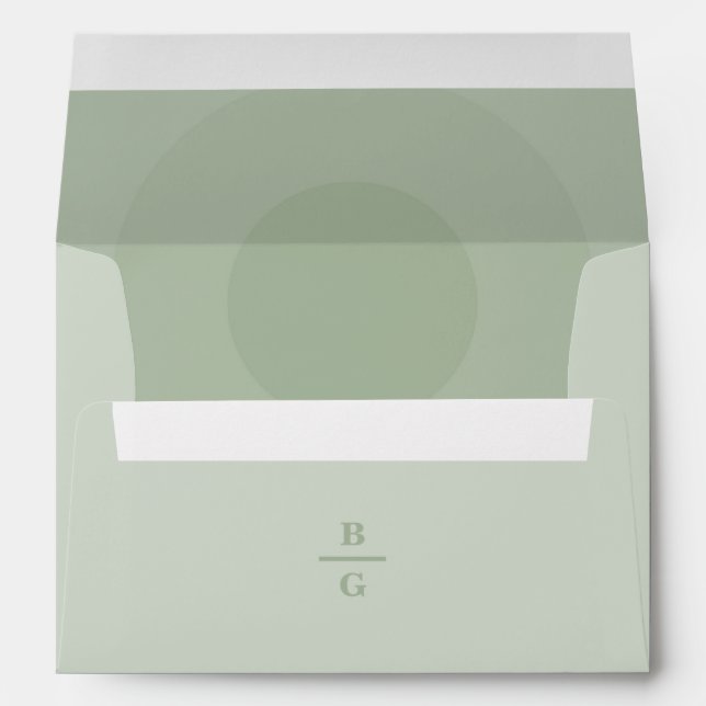 Sage Green Modern Monogram 5x7 Wedding Invitation  Envelope (Back (Bottom))
