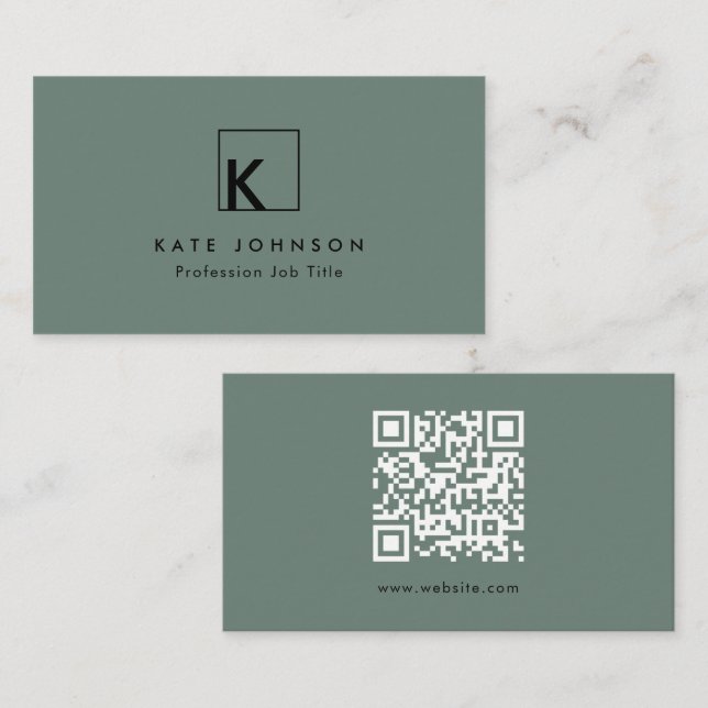 Sage Green Modern Monogram Logo Minimal  Business Card (Front/Back)