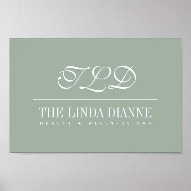 Sage Green Modern Monogram Name Business Poster (Front)