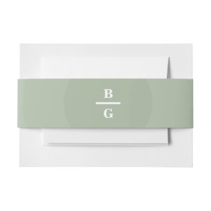 Sage Green Modern Monogram Wedding  Invitation Belly Band