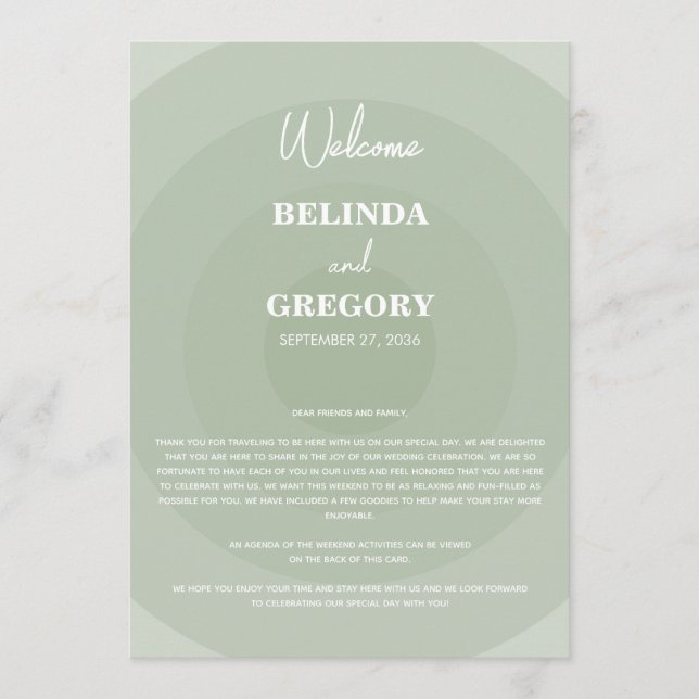 Sage Green Modern Monogram Wedding Itinerary Programme (Front)