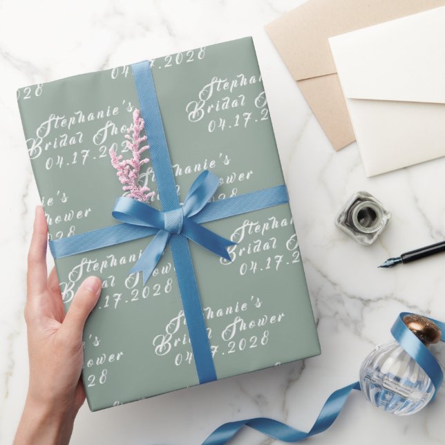 Sage Green Modern Pattern Bride Bridal Shower  Wrapping Paper (Gifting)