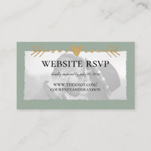Sage Green Modern Photo Gold Heart Website RSVP Enclosure Card