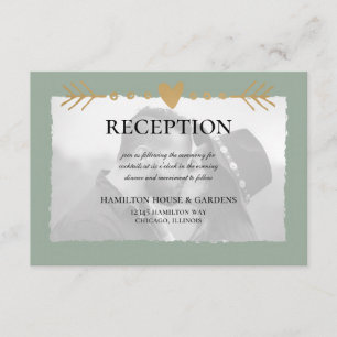 Sage Green Modern Photo Gold Hearts Reception Enclosure Card