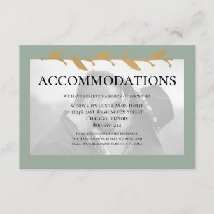 Sage Green Modern Photo Gold Leaves Accommodations Enclosure Card