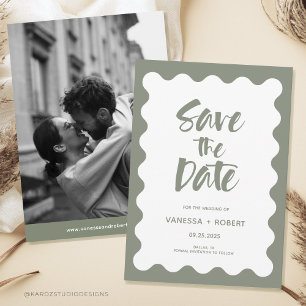 Sage Green Modern Photo Save The Date Invitation