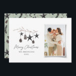 Sage green modern scandi elegant Christmas photo Holiday Card<br><div class="desc">Sage green modern elegant rustic watercolor beige natural Scandinavian contemporary muted colours beige,  black and white photo holiday Christmas card.</div>