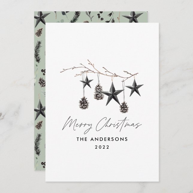 Sage green modern scandi elegant script Christmas Holiday Card (Front/Back)
