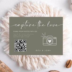 Sage Green Modern Script Capture The Love QR code Enclosure Card