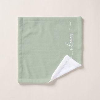 Sage Green Modern Script Girly Monogram Name Wash Cloth