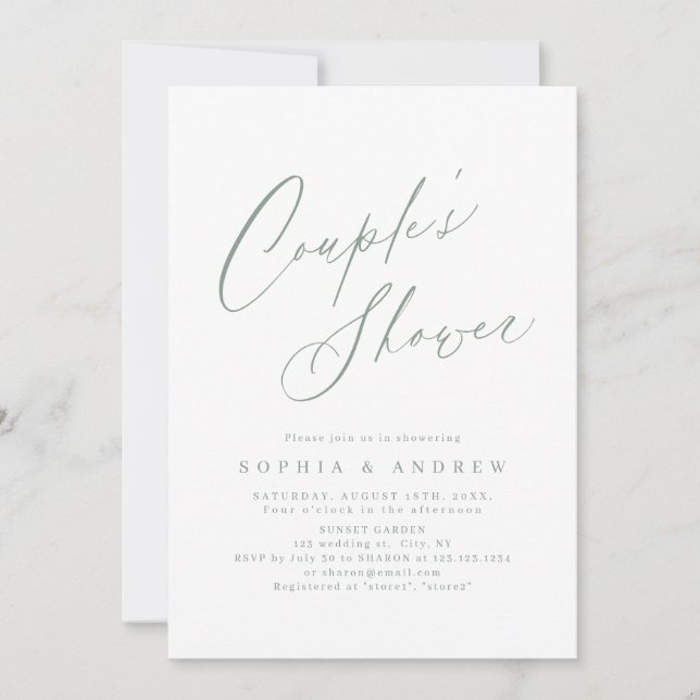 Sage Green modern script minimal couples shower  Invitation (Front)