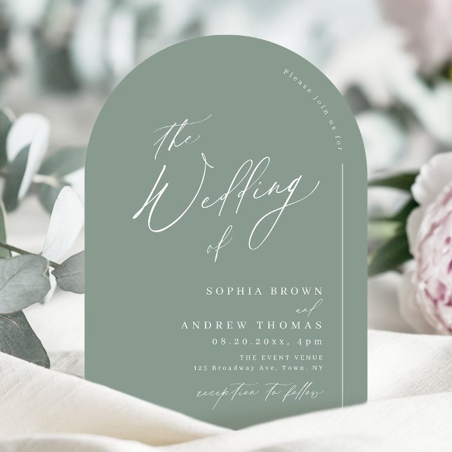 Sage Green modern script minimalist arch wedding Invitation (Sage Green modern script minimalist arch wedding Invitation)