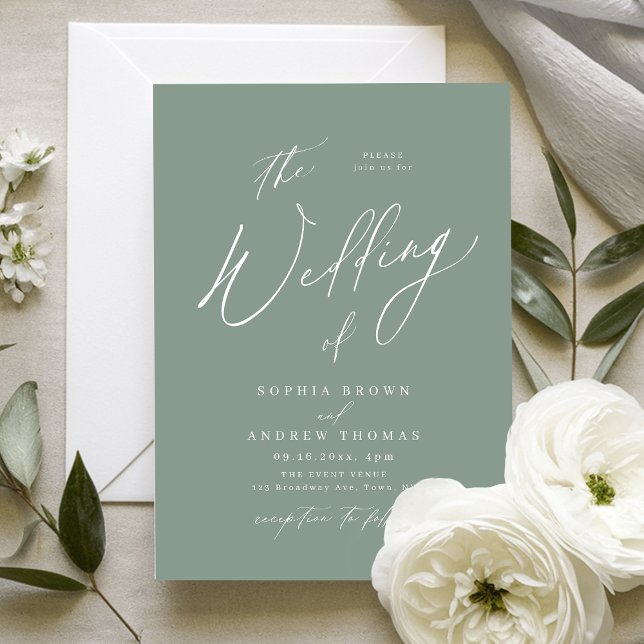 Sage Green modern script minimalist wedding Invitation (Sage Green modern script minimalist wedding Invitation)