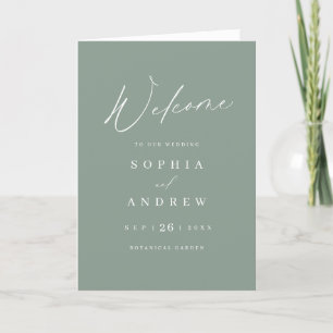 Sage Green modern script minimalist wedding Programme