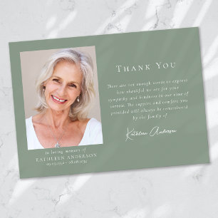 Sage Green Modern Script Photo Funeral Thank You Card